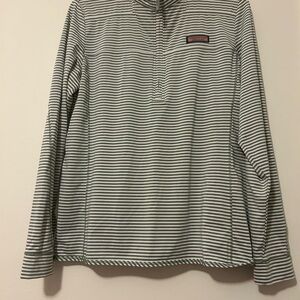 Vineyard Vines Women’s Green and White Striped 3/4 Zip Top, Size Medium